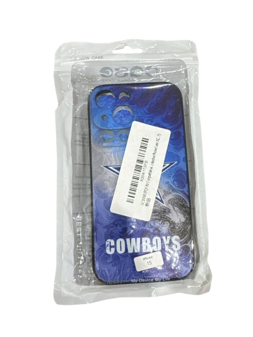 Cowboys-Themed iPhone 15 Case With Star Logo & Blue Swirl Design - Durable & Fle - Picture 4 of 4